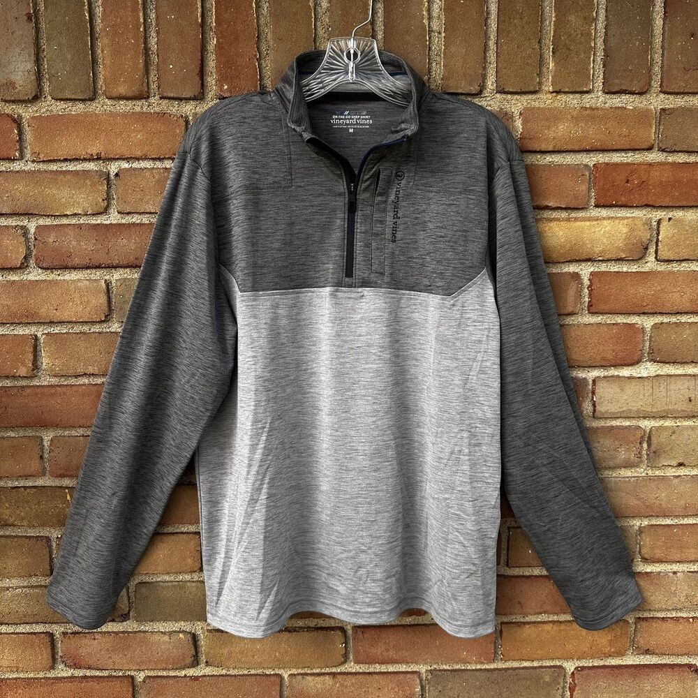 Vineyard Vines On The Go Shep Shirt Mens M Gray Pullover Golf 1/4 Zip Athletic